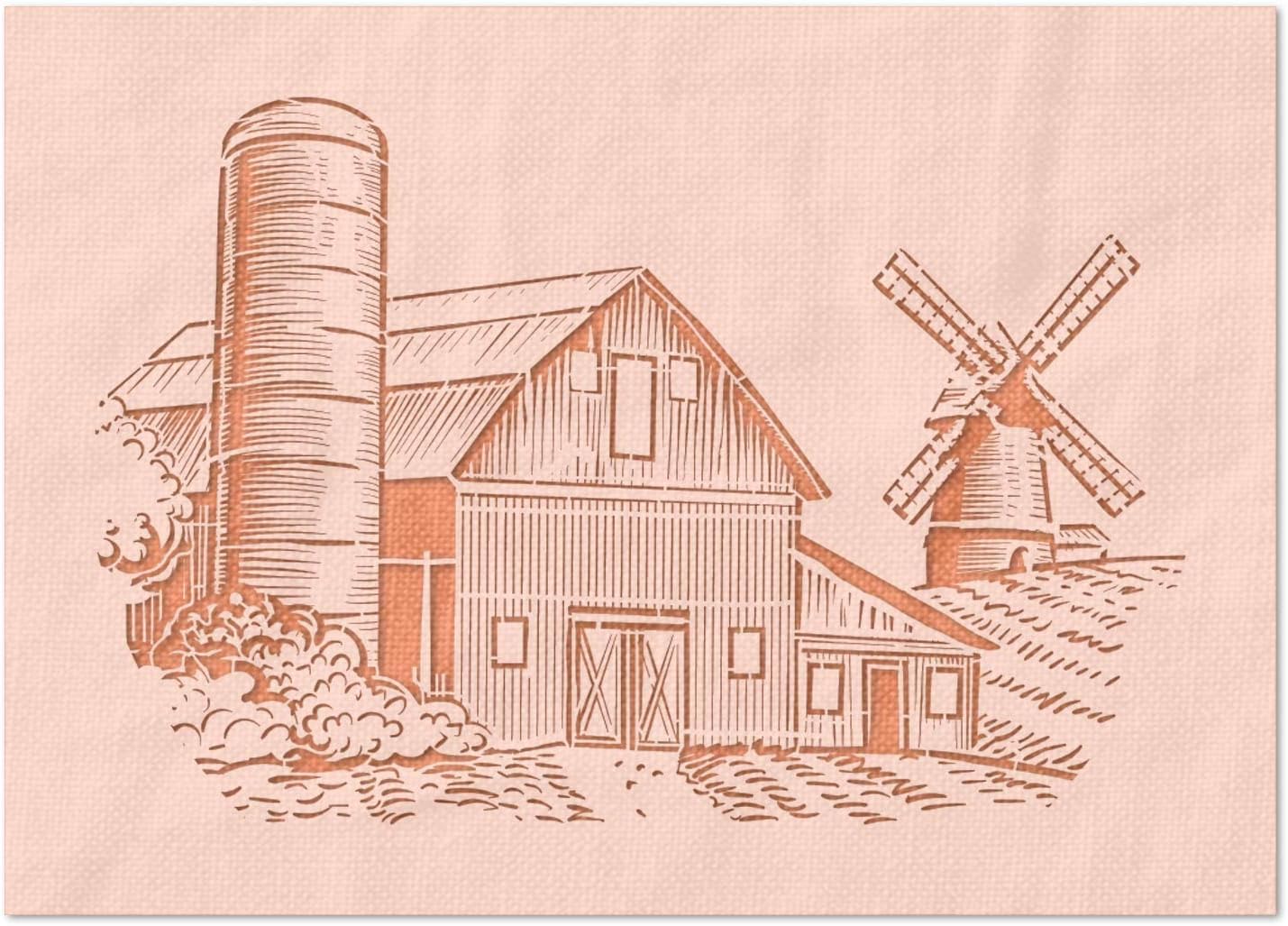 Stencil Stop Barn and Silo Stencil - Reusable for DIY Projects, Painting, Drawing, Crafts - 14 Mil Mylar Plastic (18 x 12 inches)