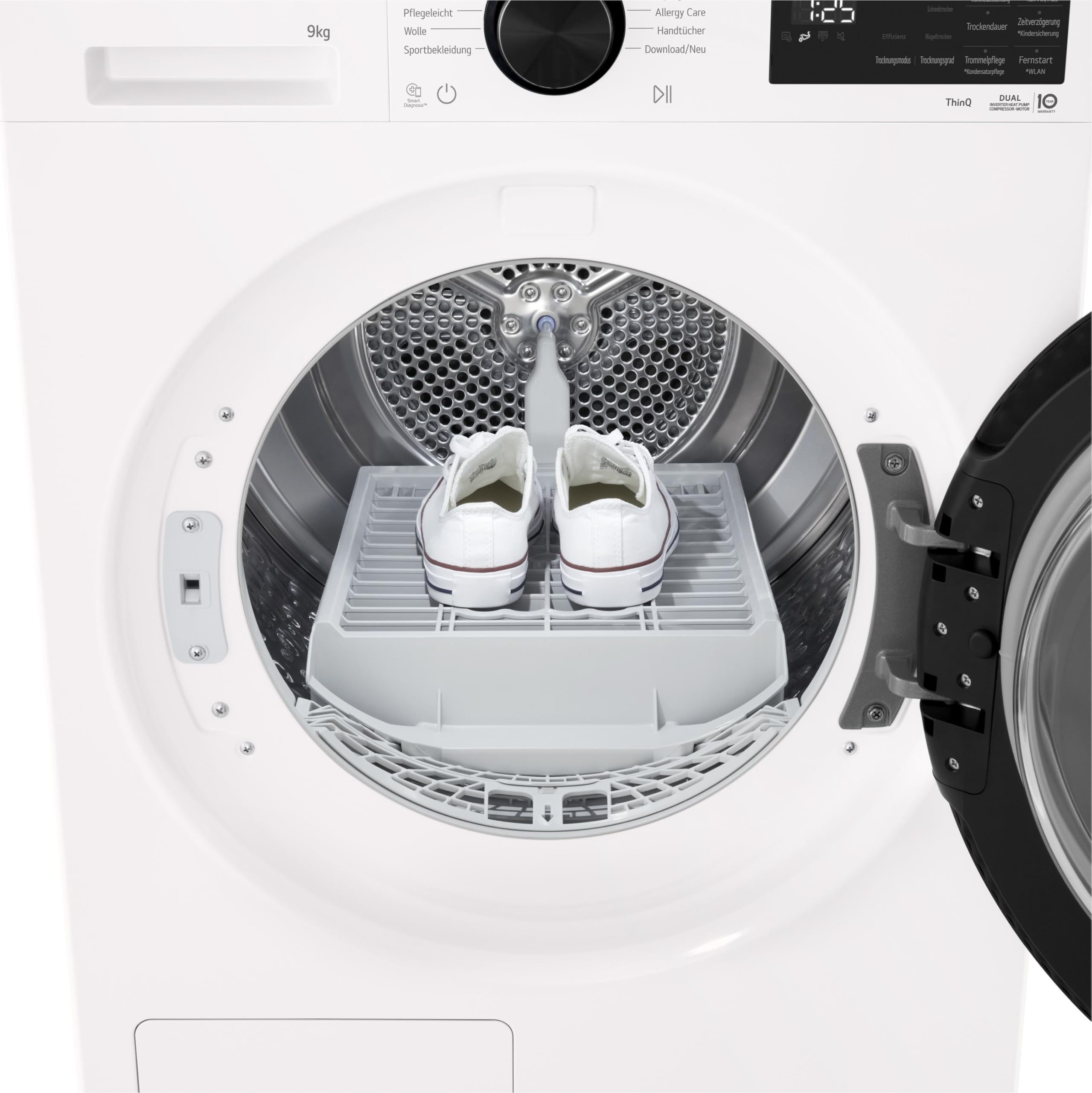 LG RT90X7 Trockner (B, 9 kg) mit Wärmepumpentechnologie (LED-Display, selbstreinigender Kondensator, Trockensensor), Weiß