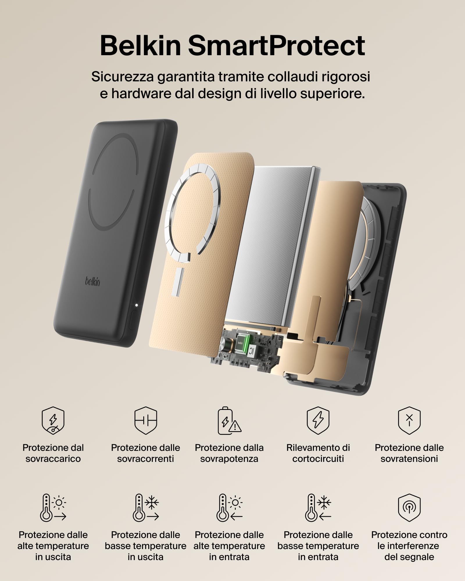 Belkin BoostCharge Power Bank Magnetico 5000mAh, Anello Magnetico - Nero | Caricatore Portatile 5000mAh Wireless, Certificato Qi2, Anello Magnetico per Aggancio, 1 USB-C, Pre-Caricato, Cavo Incluso