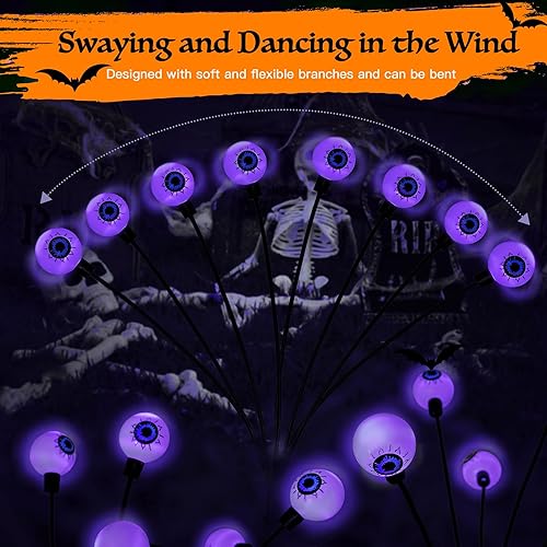 Miniatura 2 de Flumy Decoraciones de Halloween al aire libre, paquete de 2 luces solares de jardín, luces solares de hadas, 16 luces LED impermeables para