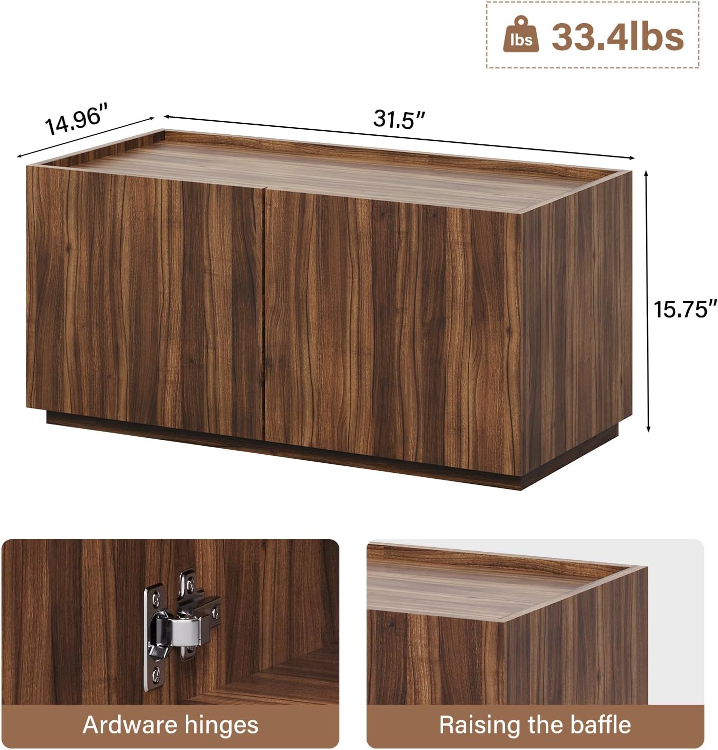 Stackable Small Storage Cabinet with 2 Doors - Modular Closet Solution and Short Storage Cabinet - Elegant Accent Cabinet for Home or Office Organization Walnut