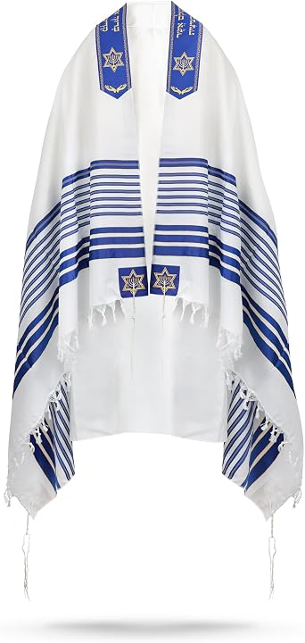 Premium Menorah Tallit Prayer Shawl, Hand-Tied Tzitzit in Israel by a Jewish Craftsman, Bag & Kippah Included