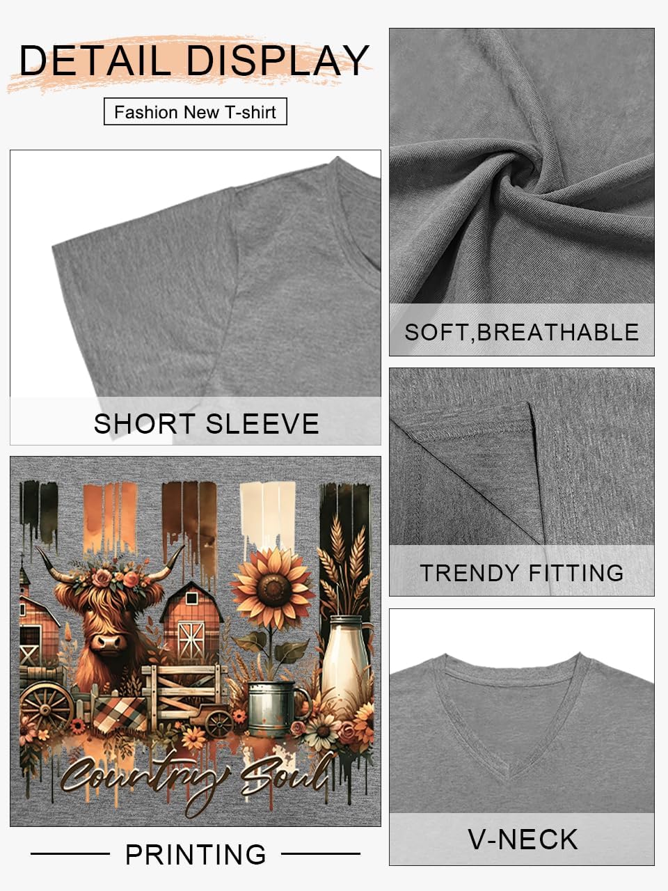 Women Cowgirl Shirts Vintage Farm Country T Shirts Funny Cow Graphic Tees Short Sleeve Tops - Image 5