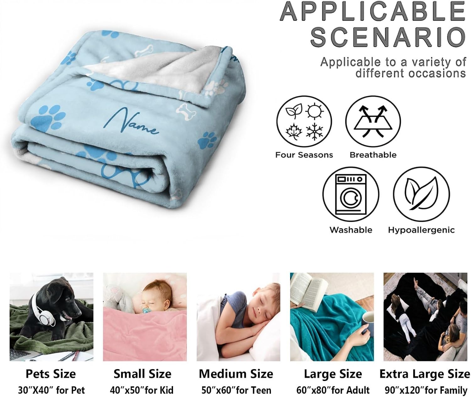 Custom Dog Blanket with Name, Personalized Blanket Gift for Pet Lovers - Custom Throw Blanket for Bed & Sofa, 50"x60", Teens