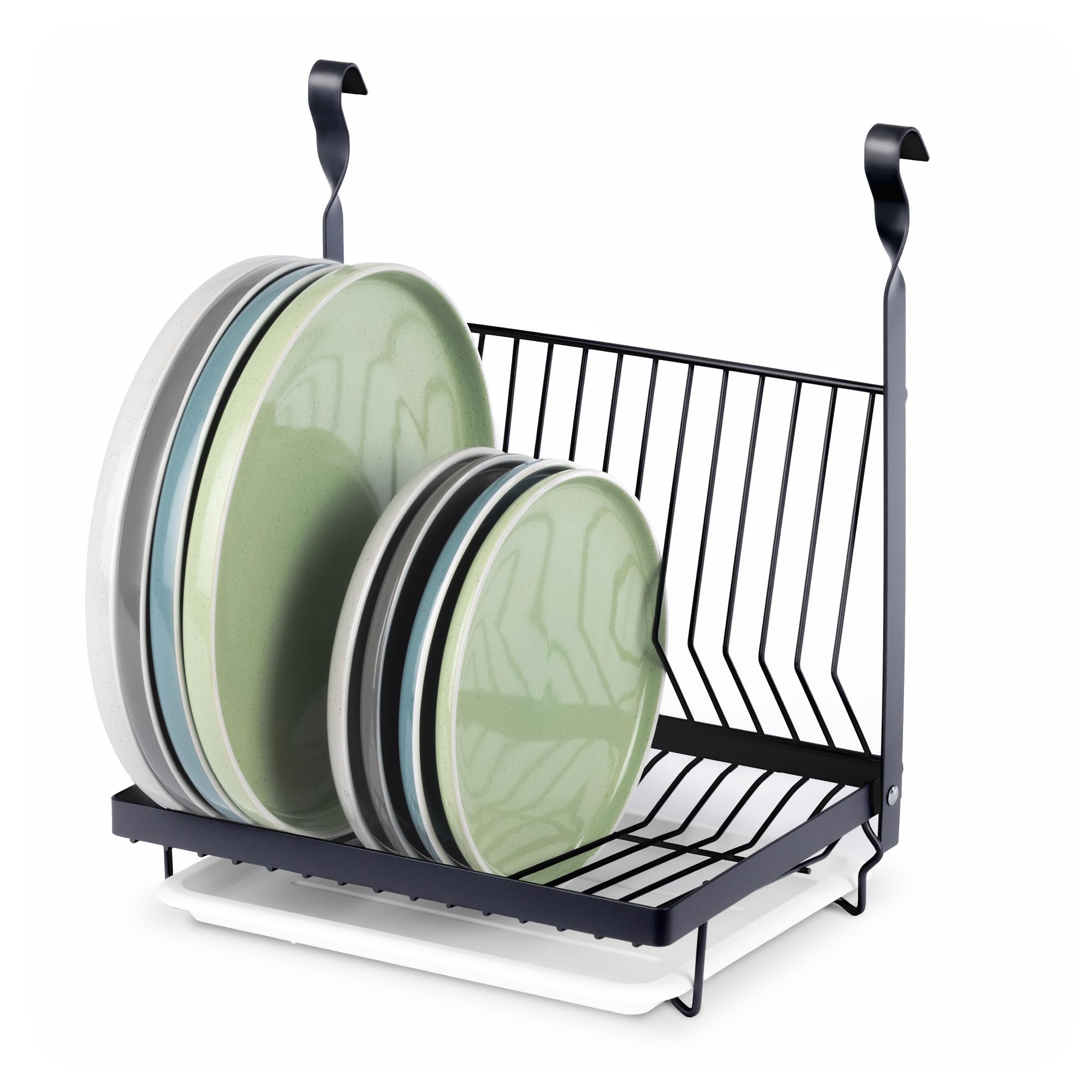 Livivo Dish Rack - Black Hanging Storage Dish Rack With Drain For Kitchen Rail Shelf Tray Plates Bowl Tumbler Glasses Utensil Cutlery Knives Pots Paper Towel (Dish Rack, Black)