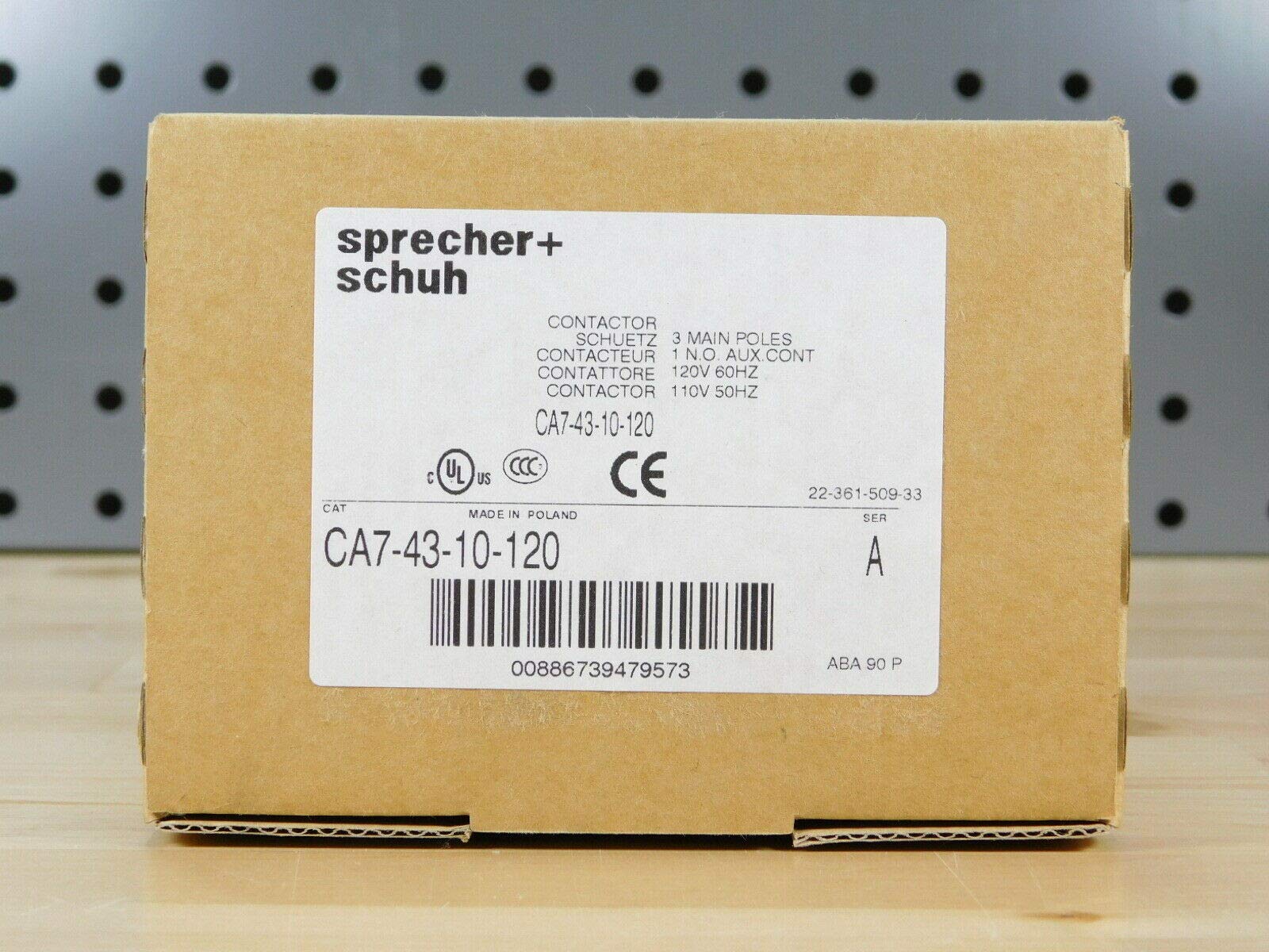 SPRECHER & SCHUH CA7-43-10-120 50/60 HZ, 3 Pole, Auxiliary, 120 VAC, 1NO, Suitable for USE with Series CA7 Motor Control Systems, 43 AMP, Non-REVERSING, CONTACTOR