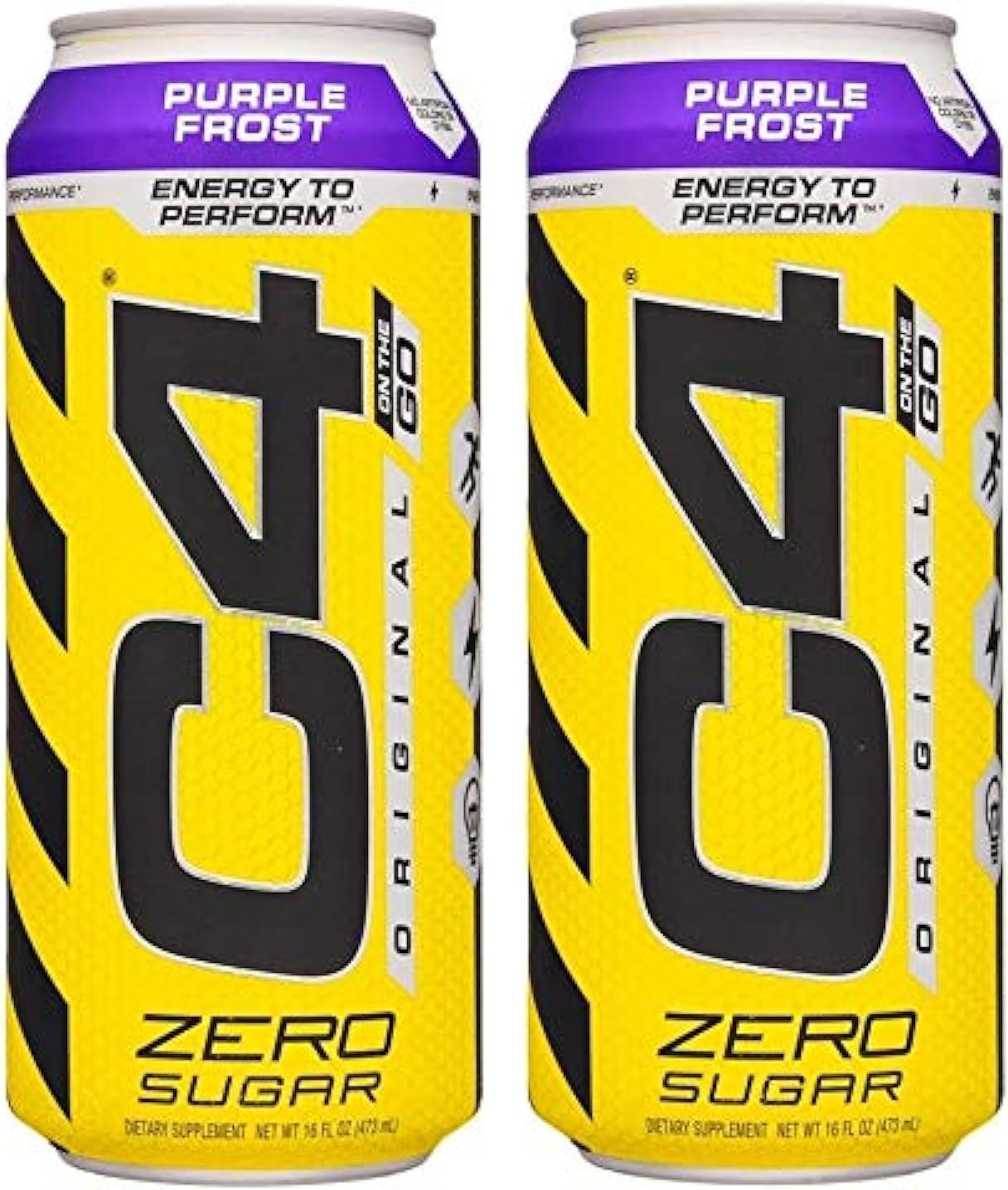 Cellucor C4 Original Carbonated Zero Sugar Energy Pre Workout Drink and Beta Alanine, Pack of 2 (16oz, Purple Frost)