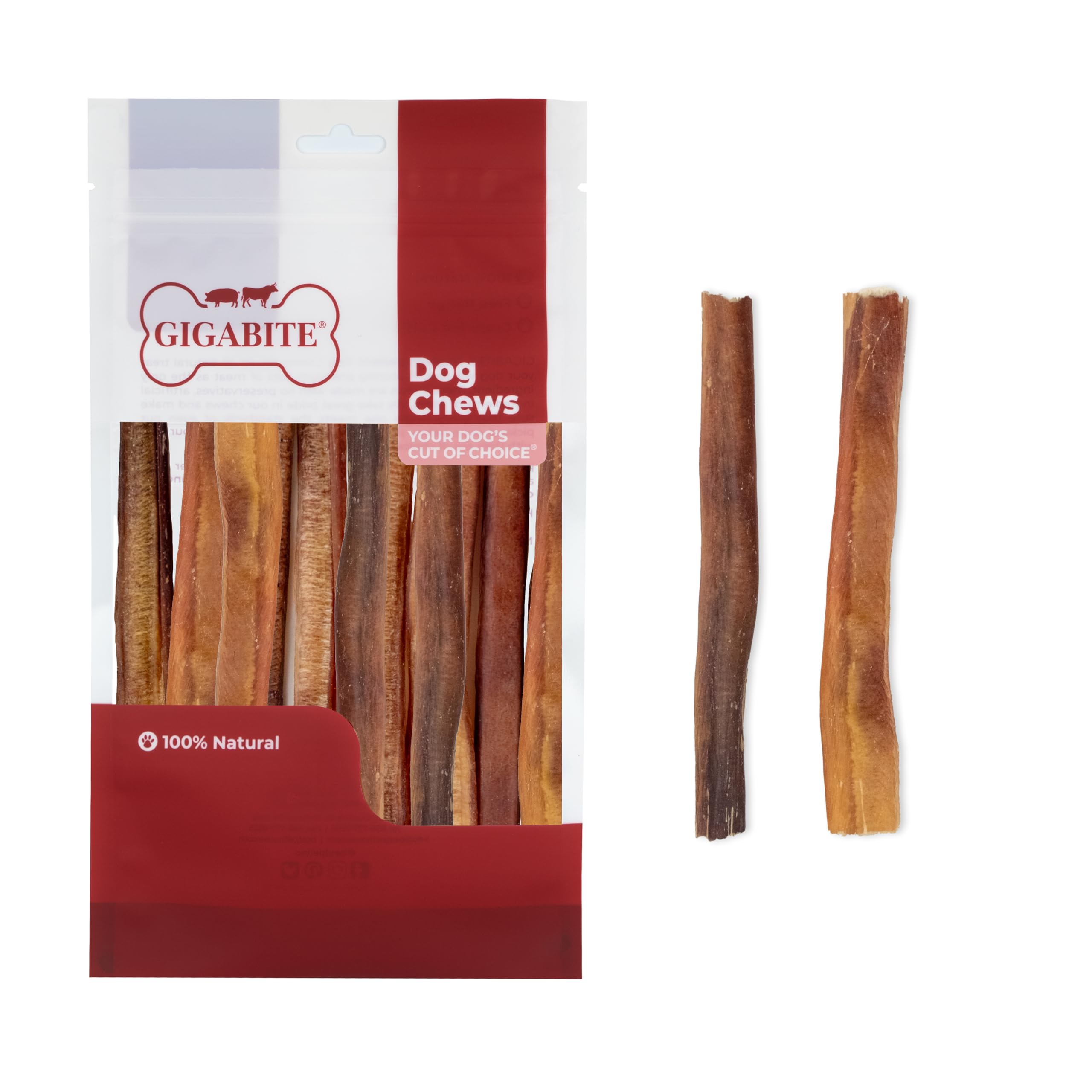Best Pet Supplies GigaBite Single Ingredient All Natural Free Range Bully Treats and Chews - Bully Sticks/Bladder Sticks/Beef Esophagus Bully Sticks (Half-Cut 6"), Pack of 20