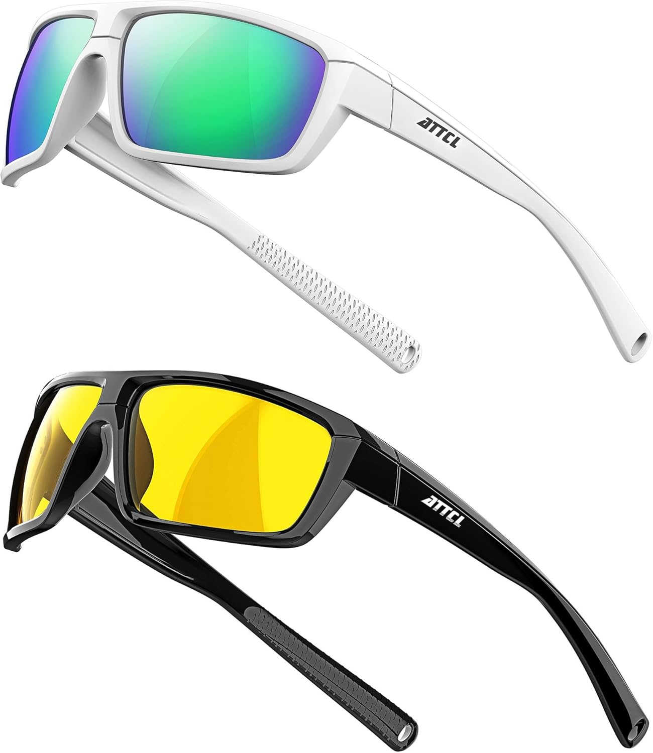 ATTCL Bundle Polarized Wrap Sunglasses For Men+Night Driving Glasses for men:(5001-White+green)+(5001-Night Driving Glasses)