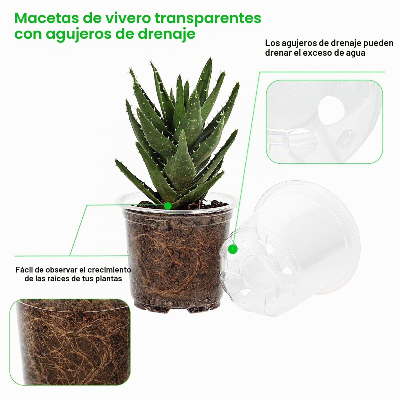 JERIA Paquete de 30 macetas Transparentes de 6/5/4 Pulgadas con Agujeros de Drenaje, macetas Transparentes para Plantar, macetas de plástico Transparente, Maceta Duradera para Plantas suculentas