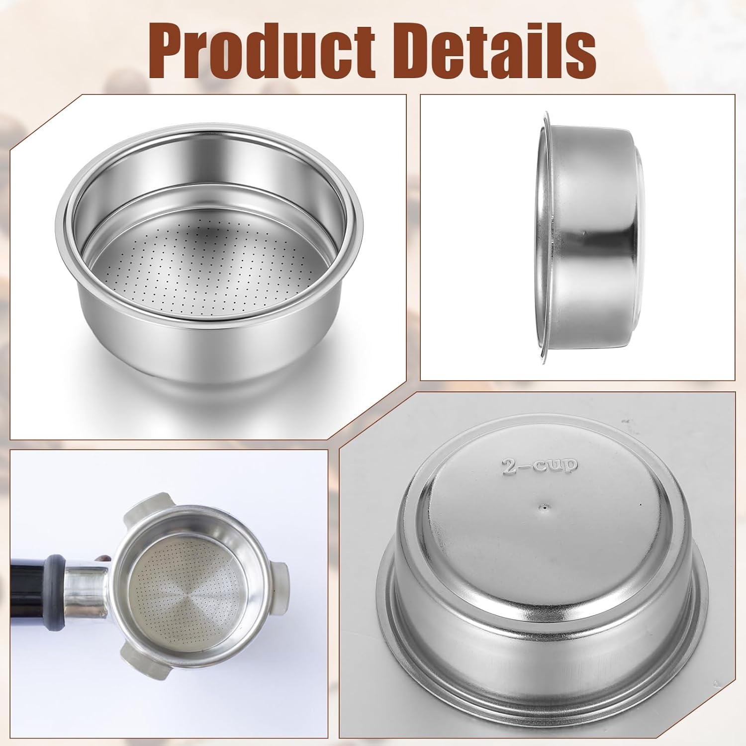 2 Pcs Stainless Steel Coffee Filter, 51mm Pressurized Espresso Filter Basket for Portafilter Machines Espresso Machine Parts Compatible with 51mm Portafilter Coffee Machines (1 Cup+2 Cups)