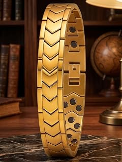 JEWELRY MIGUEL Bio Magnetic Therapy Gold Tone Titanium Metal Bracelet for Men & Women | Health Energy Healing Bracelet Price In India