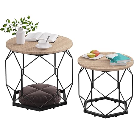 OLEYLUCKIDEA Couchtisch 2er-Set Rund - Schachtelbare Beistelltische Für Wohnzimmer
