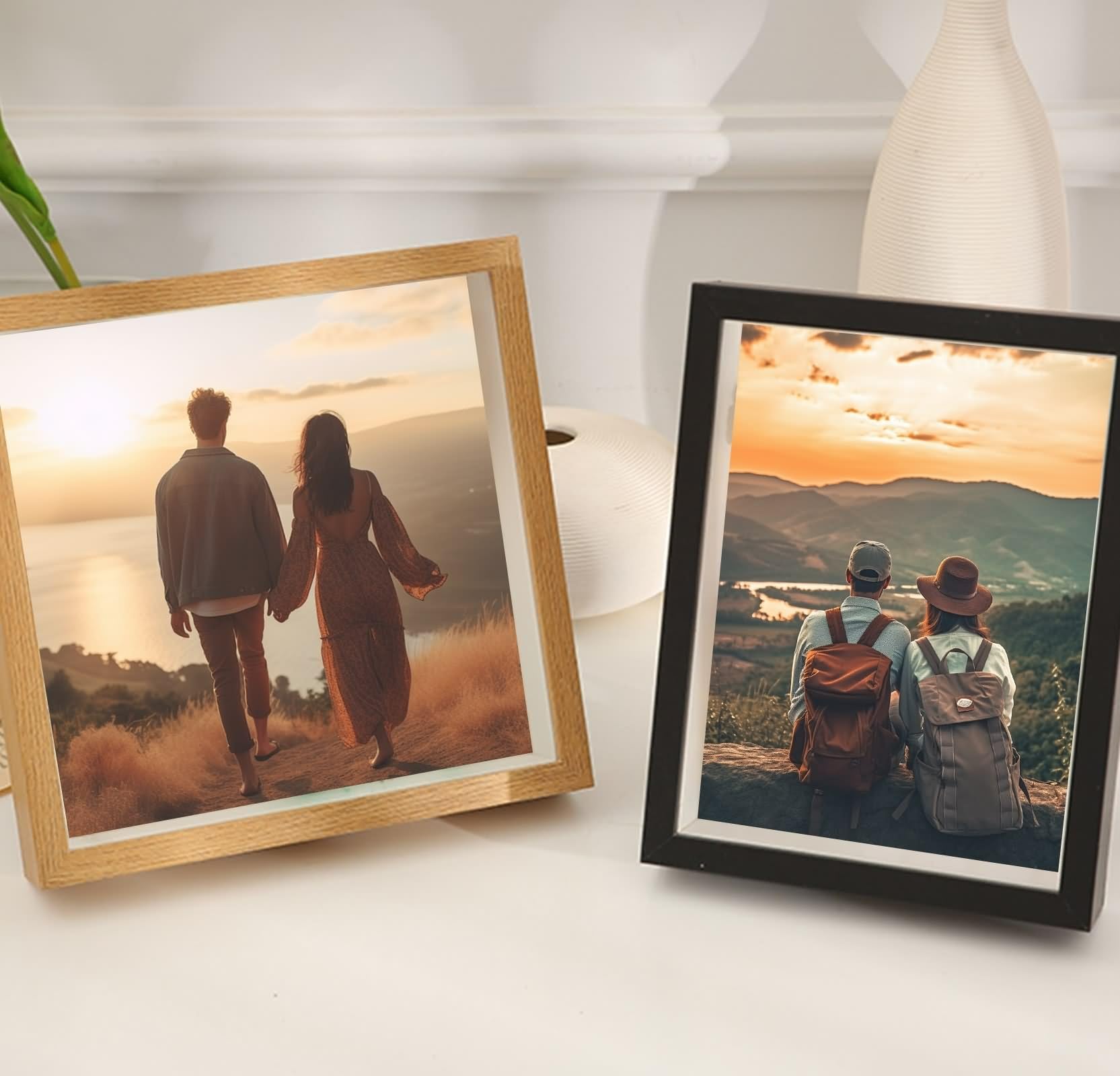Photo Frame Vintage, Picture Frames Set Schwarz Tiefe 3 cm Quadrat für Tischaufsteller 25x25cm
