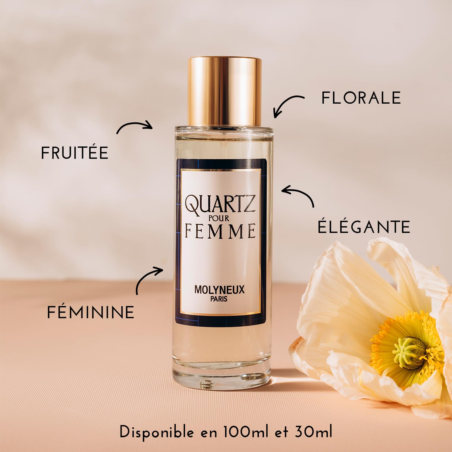 MOLYNEUX Eau de parfum femme, Quartz Femme, florale et fruitée, made in France, 100ml