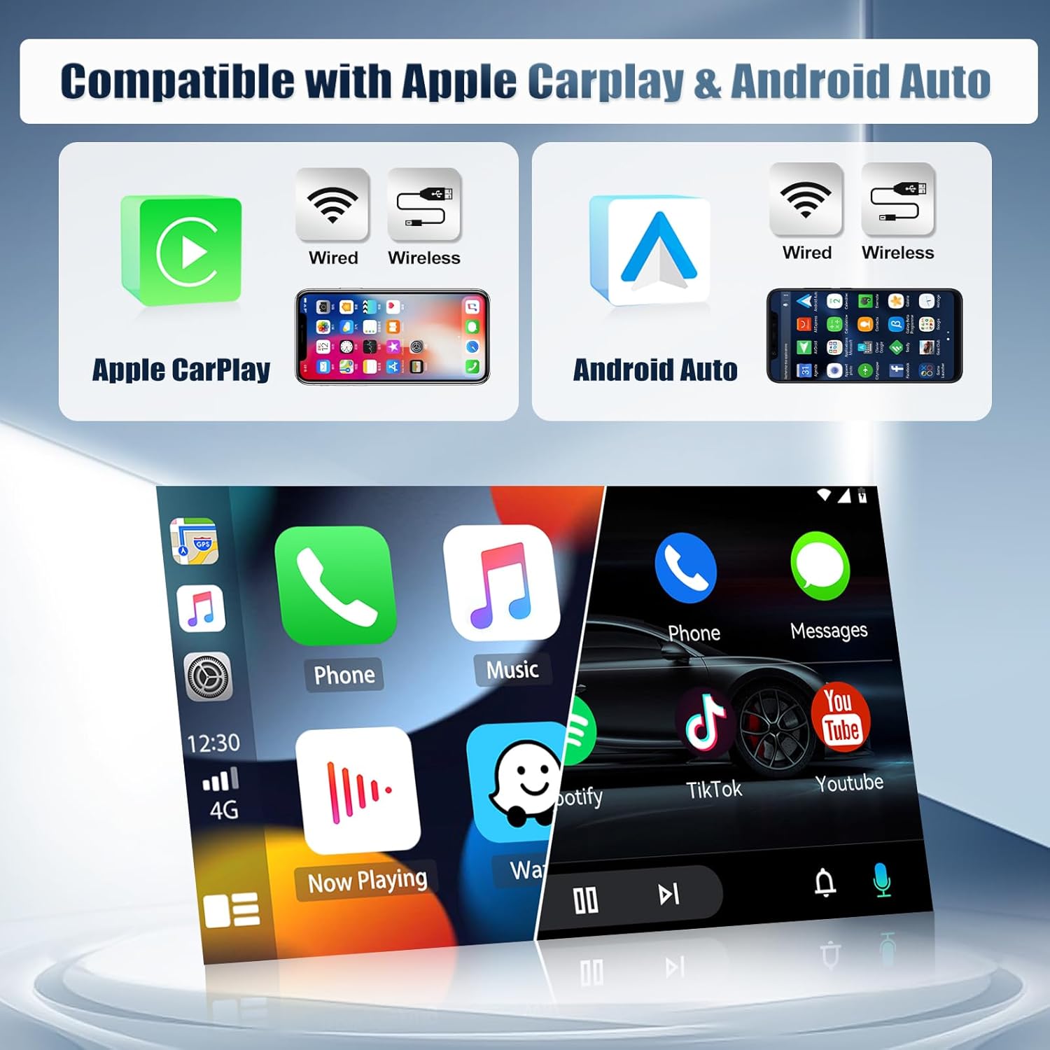 CAMECHO Car Stereo with Apple Carplay and Android Auto interfaces