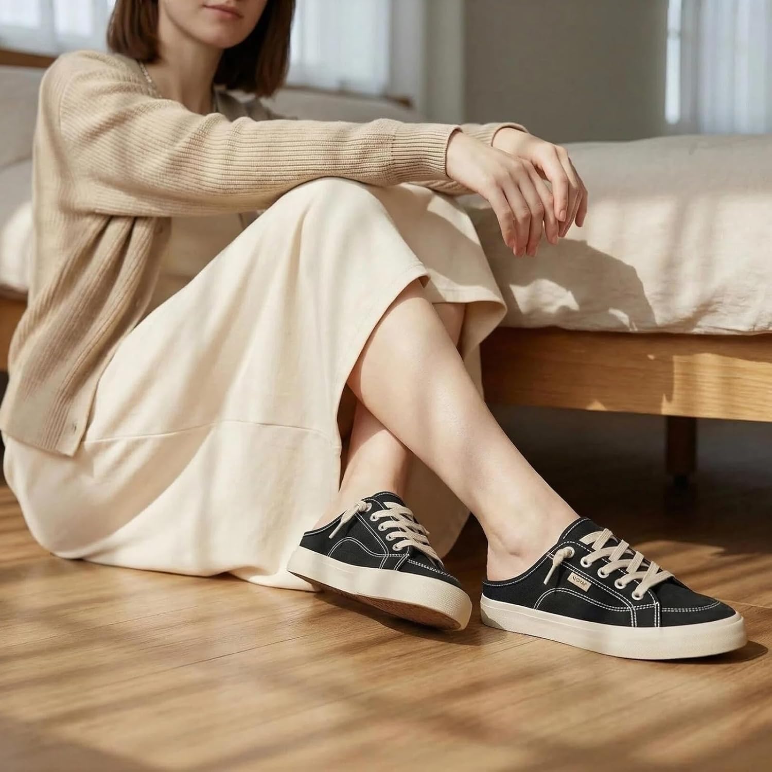 hash bubbie Women's Mules Comfortable Slip on Sneakers Tennis Shoes Summer Backless Canvas Shoes Close Toed Sandals - Image 2