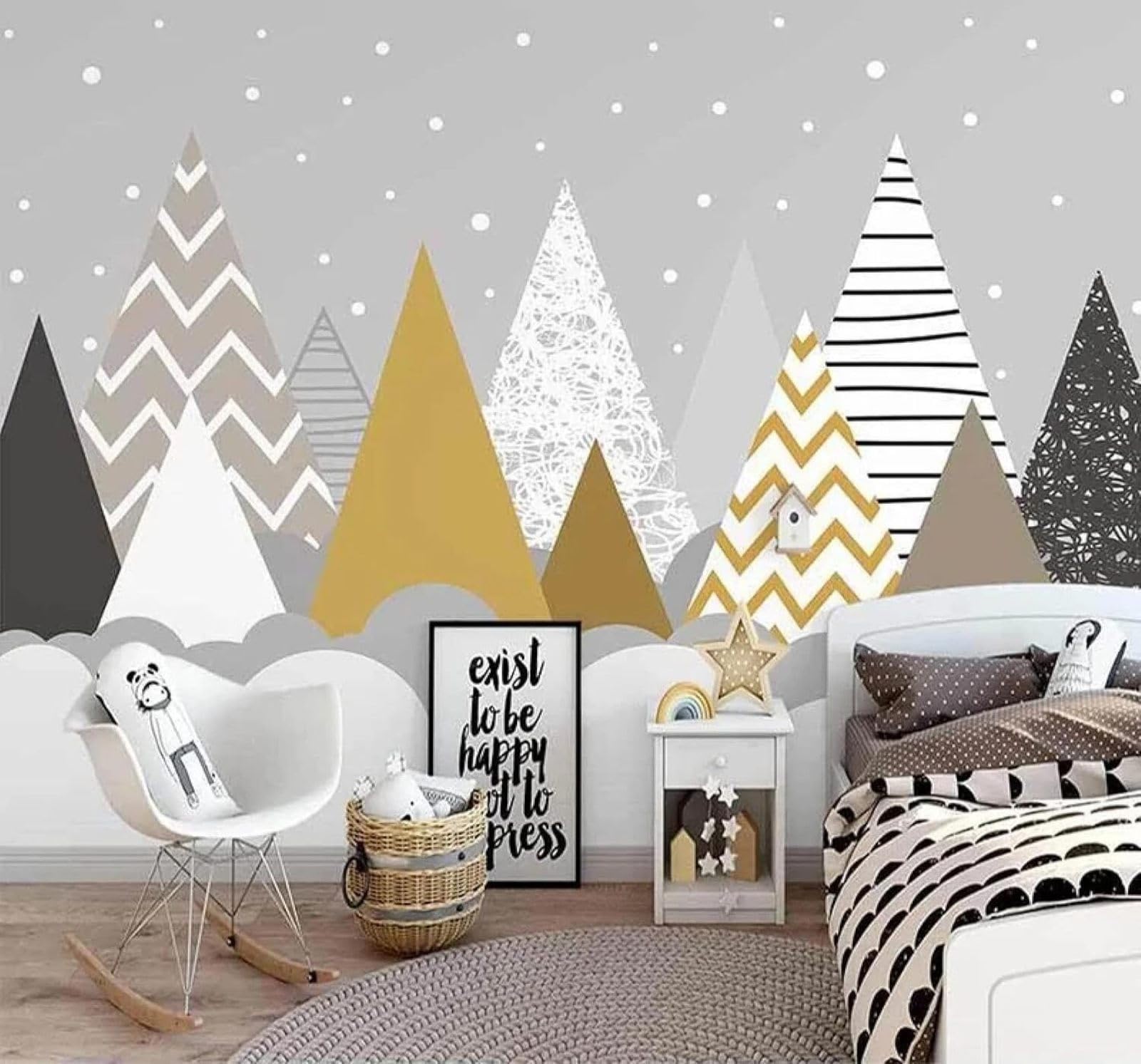 XLMING Hand Drawn Cartoon Colourful Geometric Mountaintop 3D Wallpaper Silky Texture Home Study Office Grey Dining Room Sofa Bedroom Living Room TV Backdrop-350cm×256cm