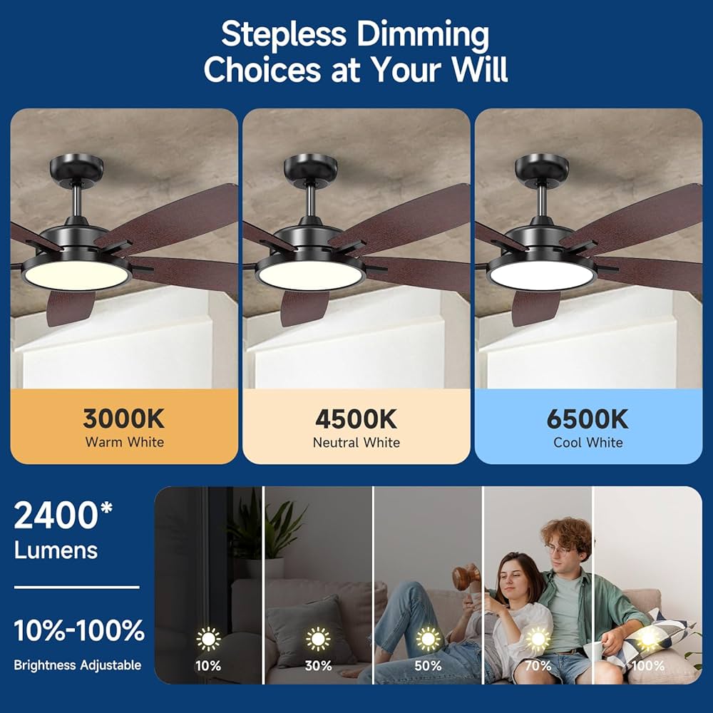 Roomratv Ceiling Fans with Lights,52 Inch,Remote Control