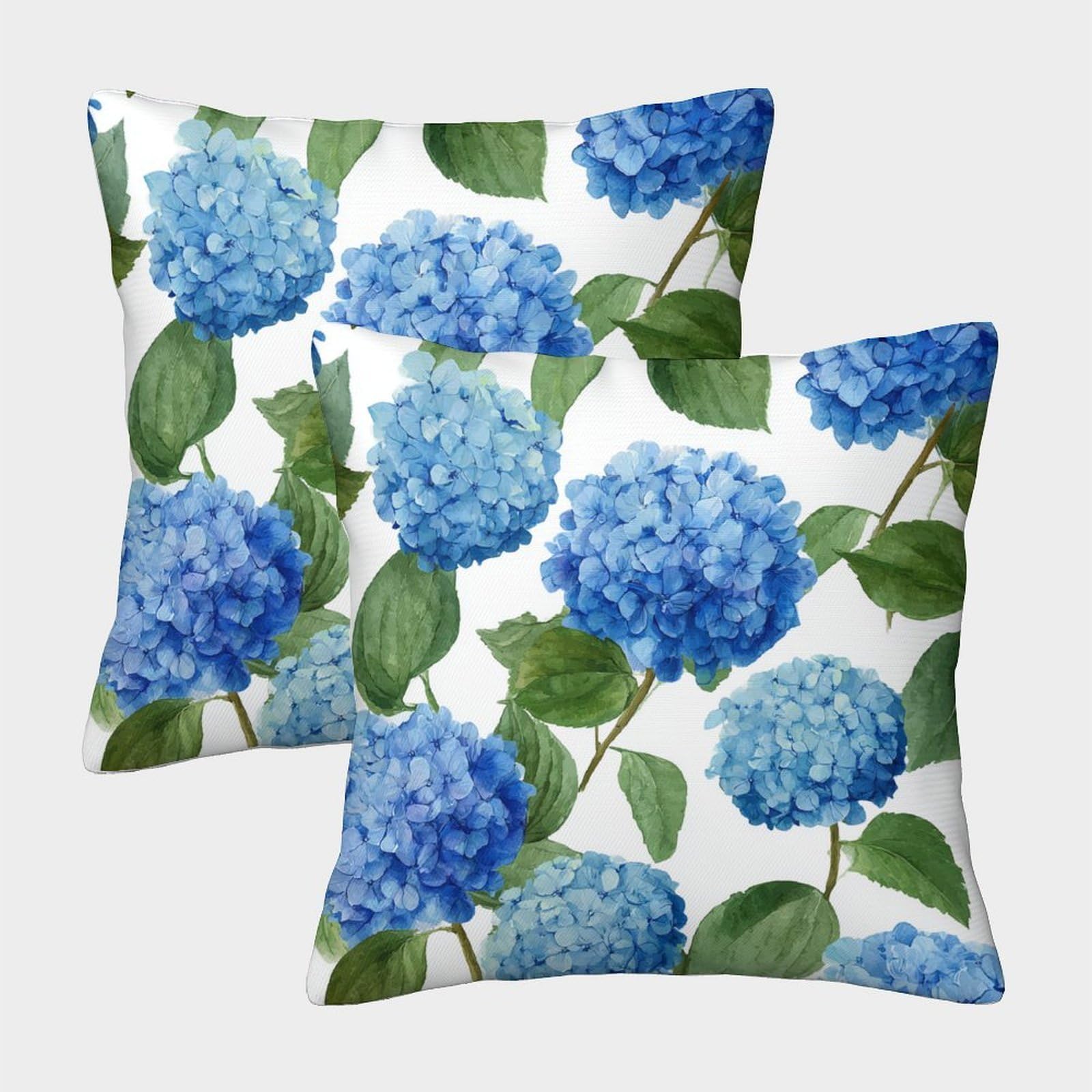 kaiyun 2 Pack Throw Pillowcase 50x50cmWatercolor Blue Hydrangea with Green Leaf Pattern Pattern Cushion Cover Home Decoration