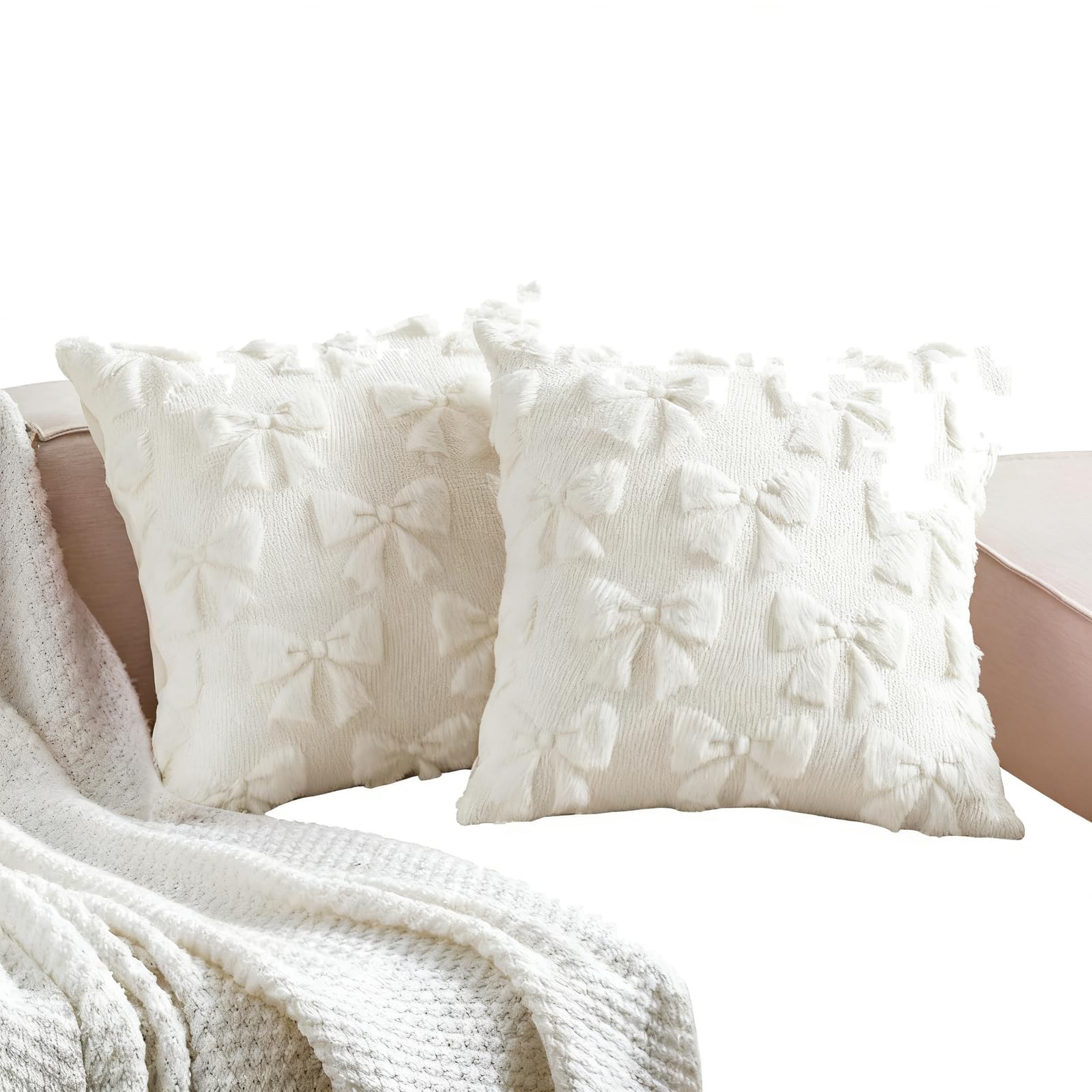 AMSLSIU Classic Bow Throw Pillow Pink Bow Pillow Covers Soft And Fluffy Enhancing Cozy Vibes In Home Decor Pink Fluffy Pillows, white