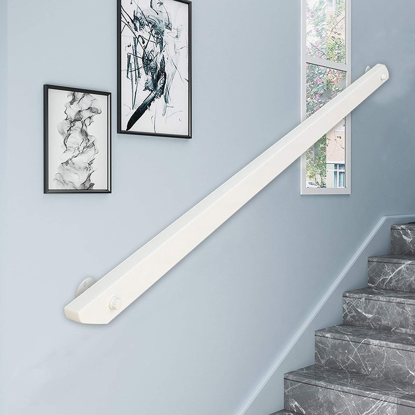Barre d'appui escalier sans barrière en bois blanc pour personnes âgées