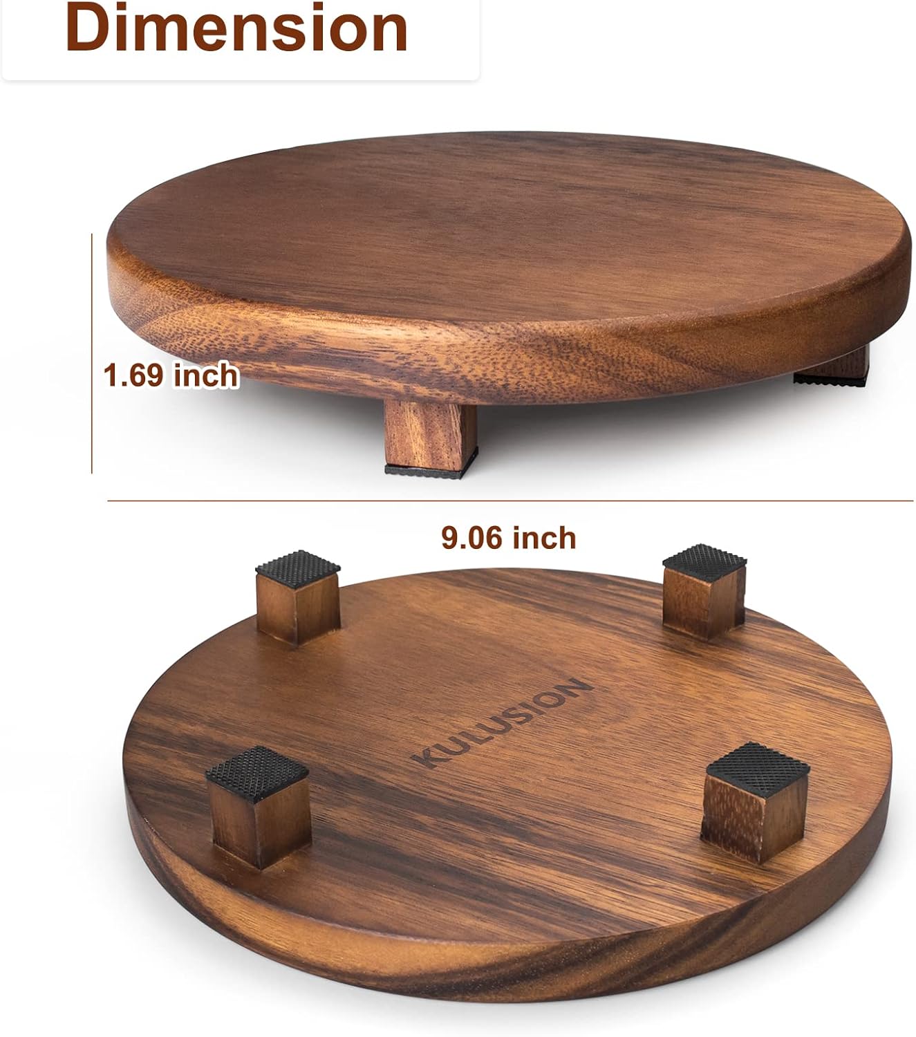 kulusion Walnut Wood Pedestal Stand, 9.06" Round Wood Riser for Kitchen Counter, Farmhouse Soap Tray Wooden Display Riser for Decor, Plant, Bottle, Cake Stand Round & 9.06 x 9.06 x 1.57Inch