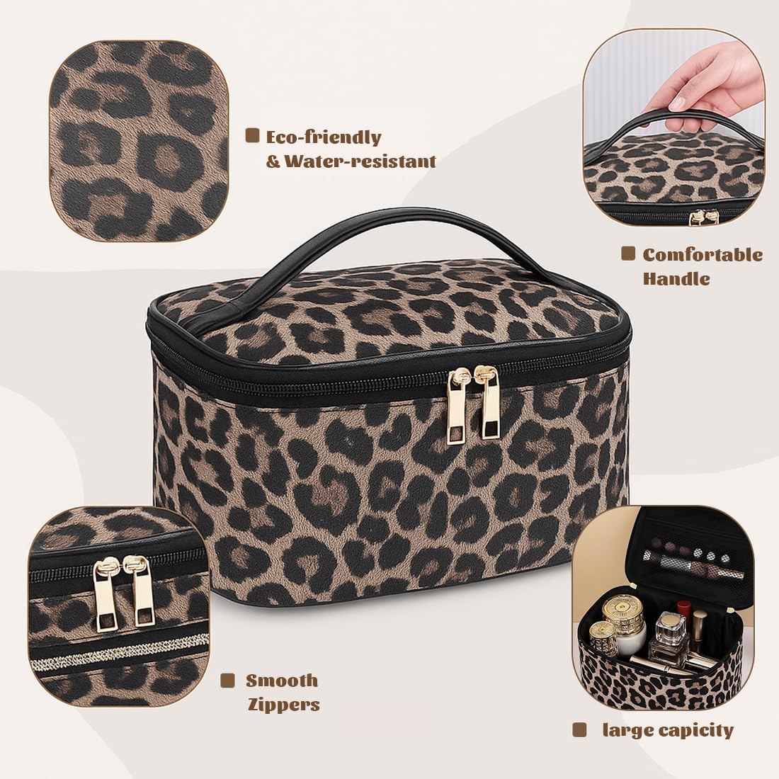 Borsa Cosmetica da Viaggio, Beauty Case da Viaggio Donna, Borse da Toilette Impermeabile Portatile, Leopardo