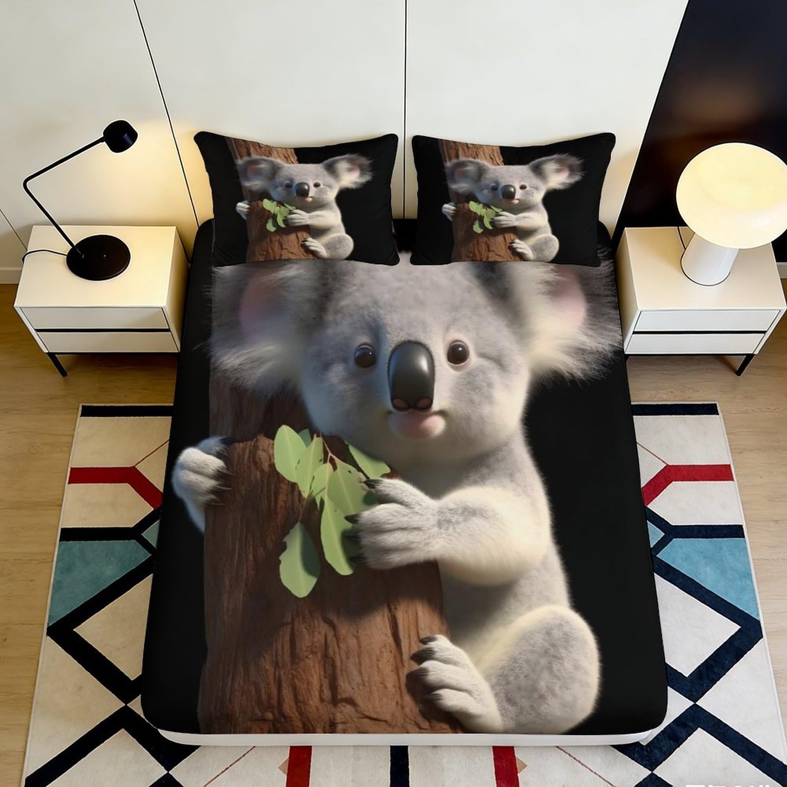 Pnayamiorkfel Style-7 3D Printed Cute Koala Tree Fitted Sheet Microfiber Soft Breathable Cartoon Animal Bed Cover For Bedroom Dorm Decor 90X200x25cm