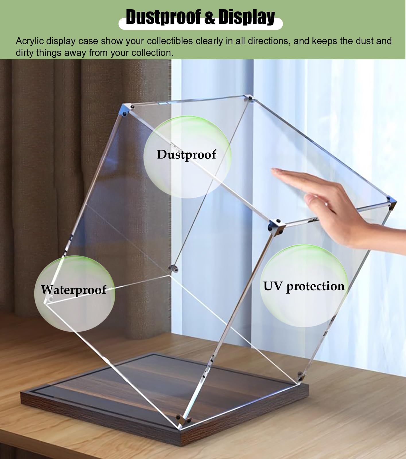 Vitrine Acrylique Transparente Cube 40x25x20 Cm Avec Base Bois – Boîte Anti-Poussière Empilable Pour Collections & Figurines