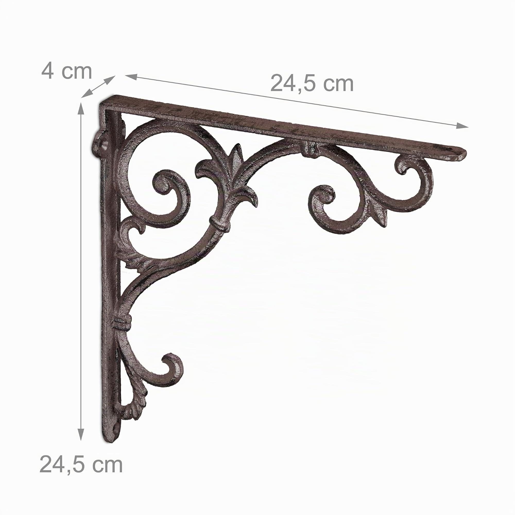 Relaxdays Lot de 4 équerres pour étagères, en Fonte, Design Rustique, H x L x P : 24,5 x 4 x 24,5 cm chacune, Marron