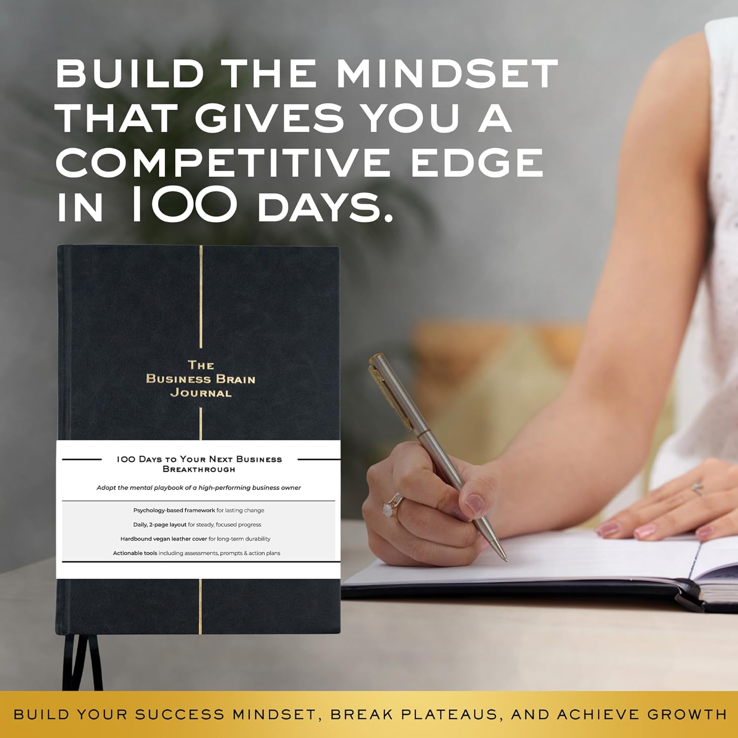 Business Brain Journal: 100-Day Guided Business Journal for Women & Men – Leather Journal Notebook for Success Mindset & Gratitude – Break Plateaus & Achieve Growth
