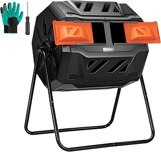 VIVOSUN 43 Gallon Dual Chamber Tumbling Compost Bin - Outdoor Rotating Composter with Gloves, Orange