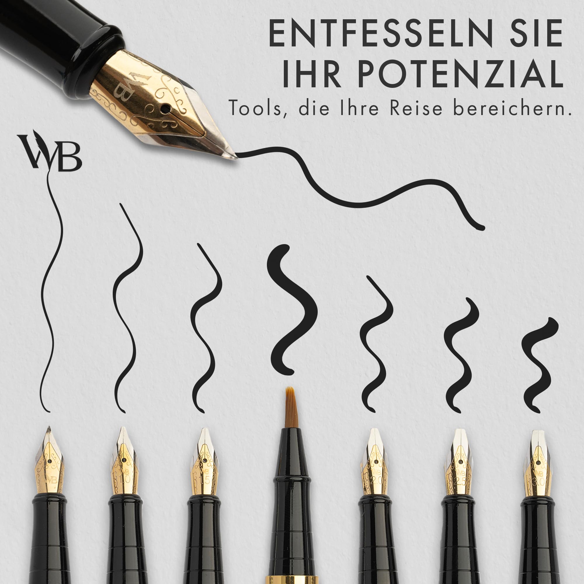 Wordsworth & Black Kalligrafie-Stift-Geschenkset, inklusive Tintenfass, 6 Tintenpatronen, Konverter, 6 Ersatzfedern, ideal für Journaling und sanftes Schreiben [Schwarz-Roségold]