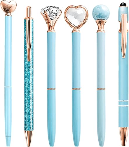 Bolígrafos elegantes para mujer, 6 piezas de bonitos bolígrafos azules de punta redonda, bolígrafo de tinta negra de 1.0 mm de punta media,