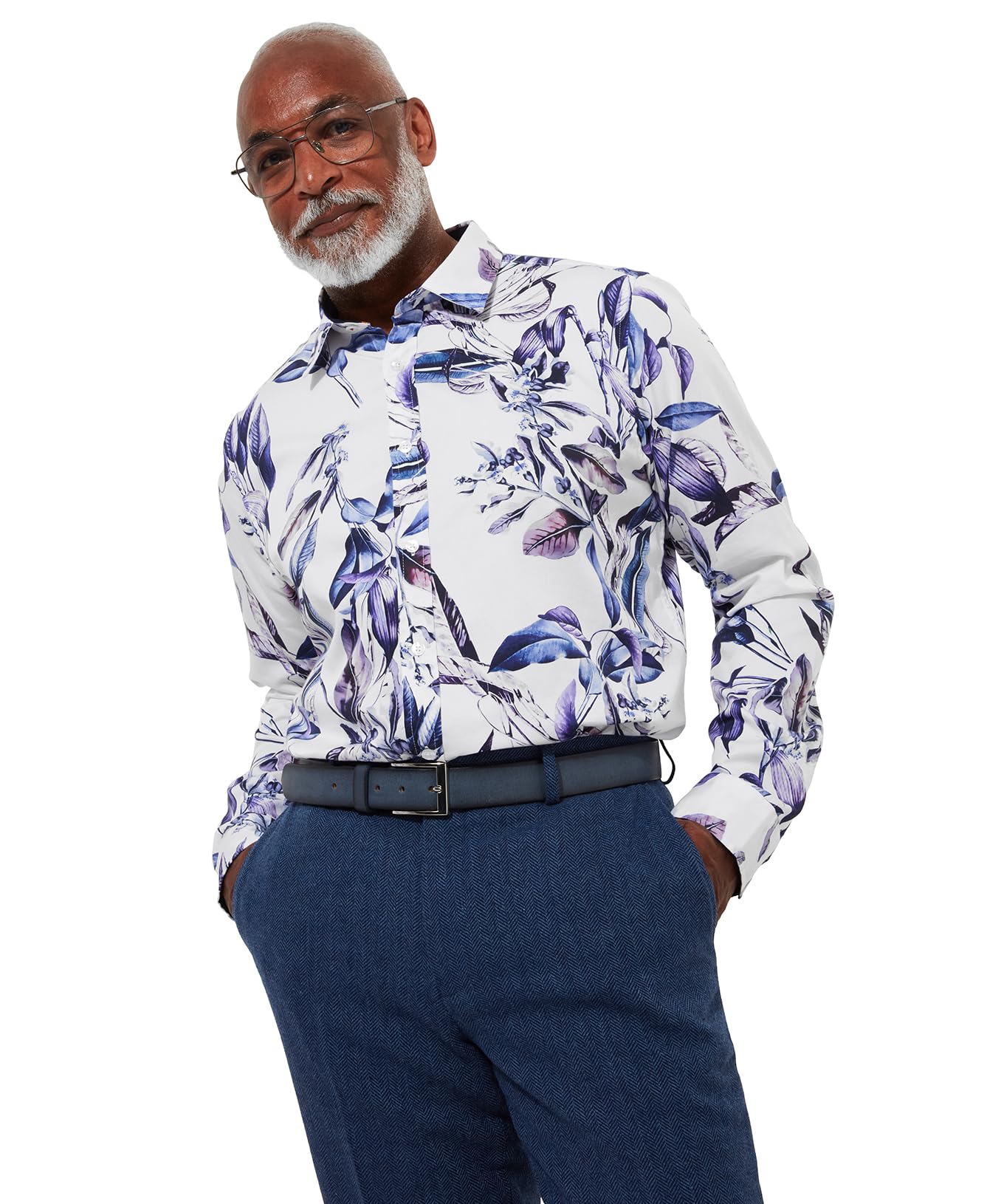 Joe Browns Men's Fashion Winter Floral Print Long Sleeve Shirt, Purple, Regular Fit, XL