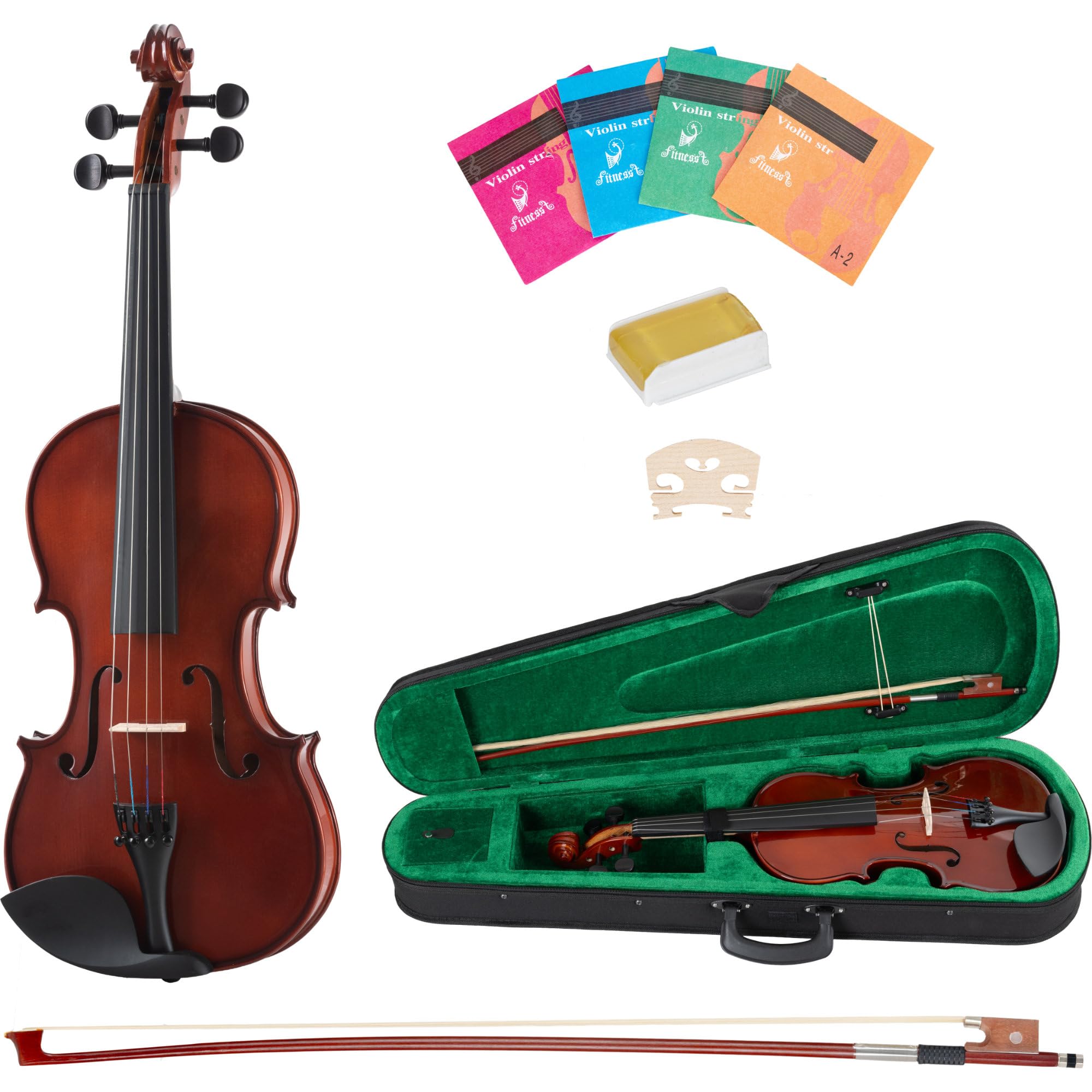 Classic Cantabile VP-100 Set Violino 4/4, Tavola armonica: abete massello | Fondo, ponticello, fasce: acero, Tastiera, chiavi, capotasto: legno duro, Mentoniera: plastica, Cordiera: metallo
