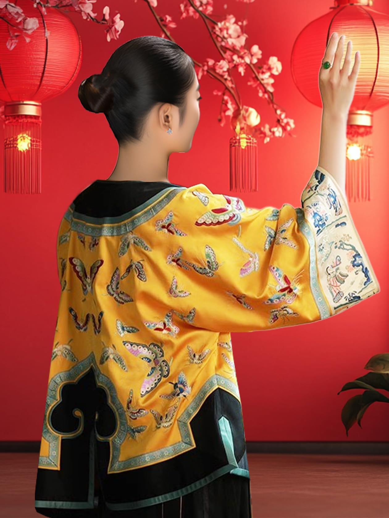 HangErFeng Blouse élégante brodée de papillons en soie de mûrier 206