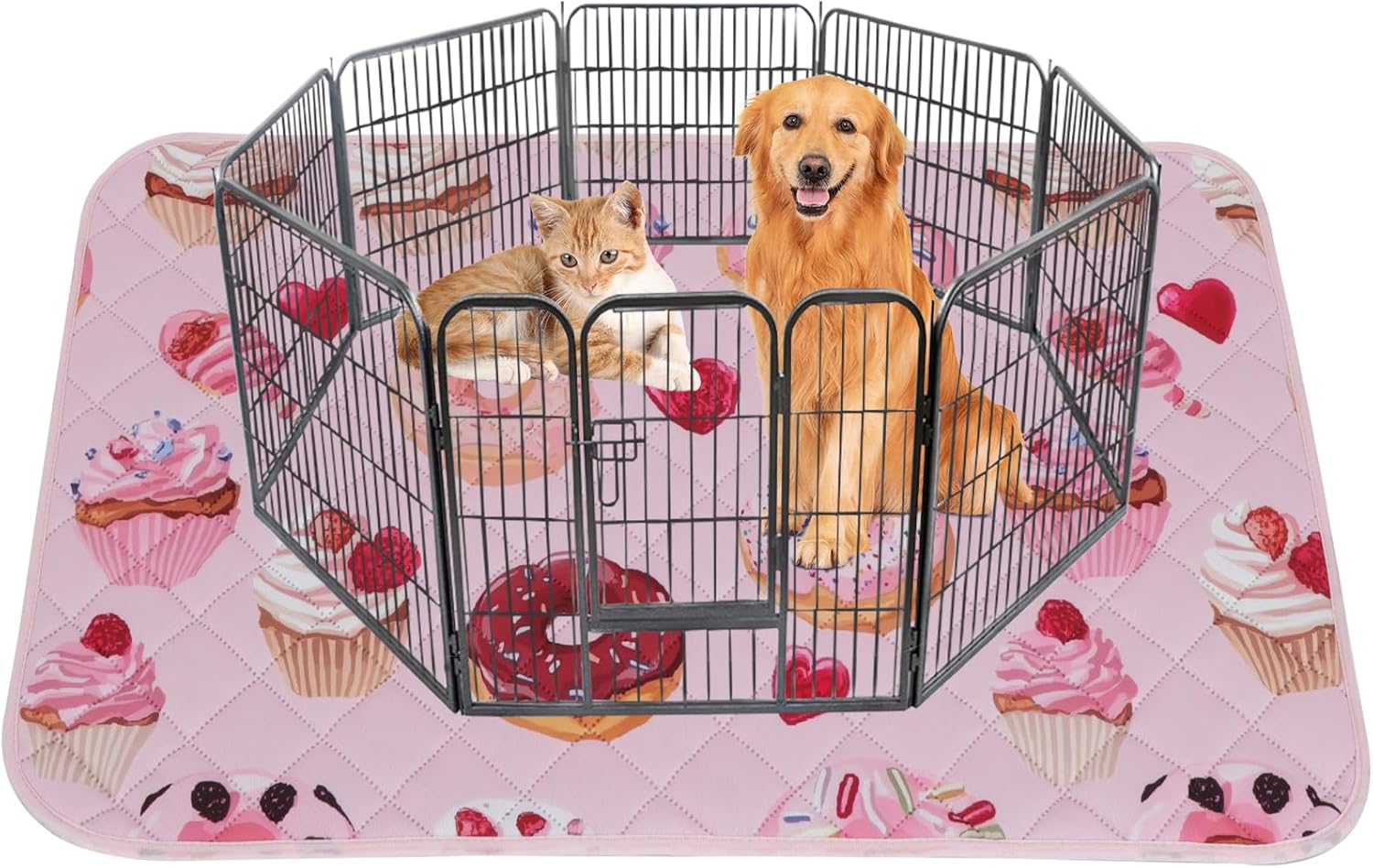 IEUUMLER Washable Pee Pads for Dogs, 1 Pack Cake Pattern Reusable Waterproof Puppy Potty Pads, Non-Slip Absorbent Pet Training Pads for Playpen Crate Bed EU015 Pink Cake, 63x63