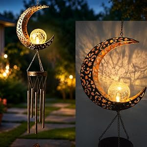 Solar Wind Chimes, Waterproof Hanging Solar Lights Outdoor Decor Moon Wind Chimes, Garden Gifts for Mom, Women, Grandma Sympathy Spiritual Gifts
