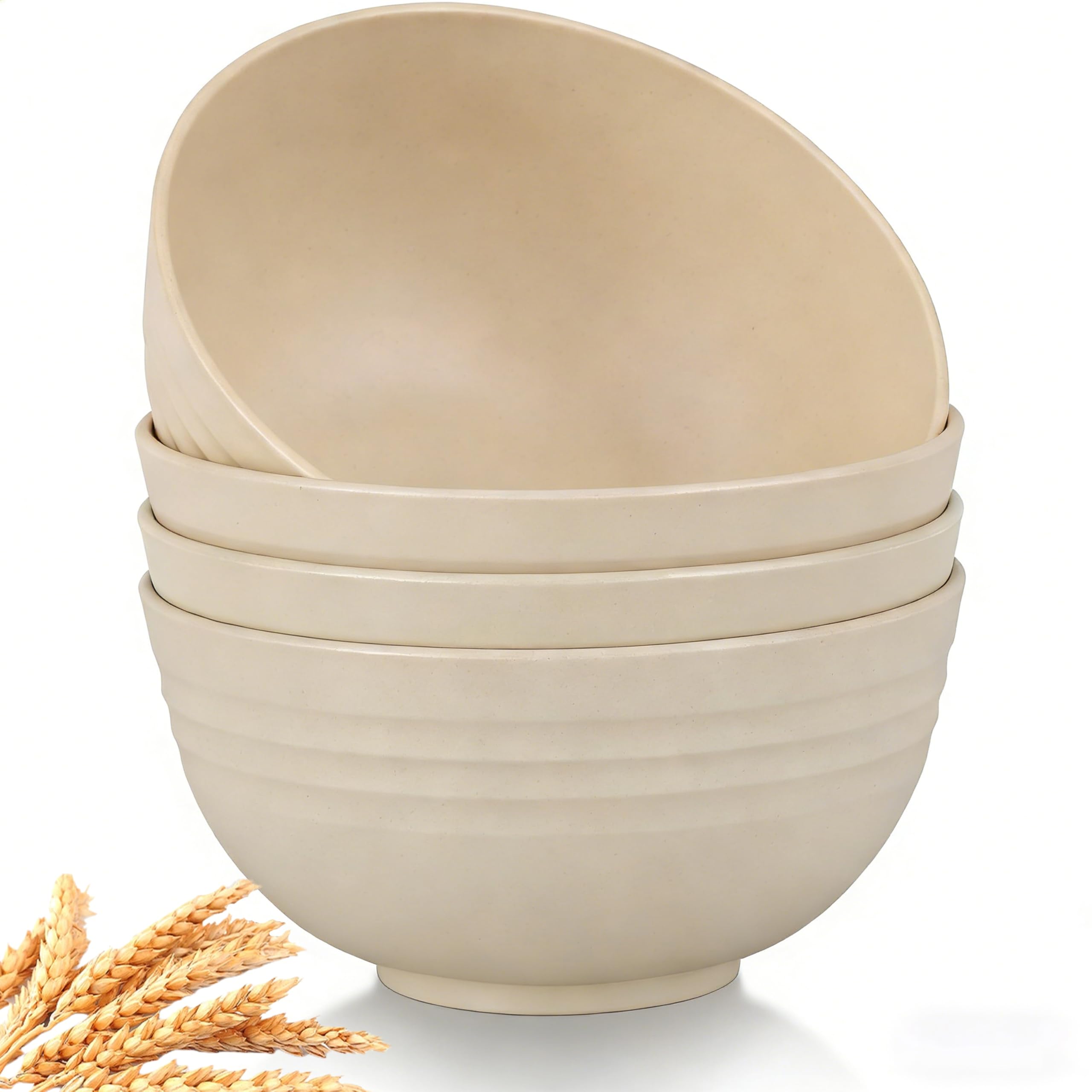 GZTFPQ Plastic Cereal Bowls Stackable Large Unbreakable 4Pcs 600ml Beige