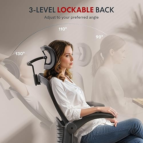 Miniatura 7 de FLEXISPOT OC3-Pro Air Silla de oficina ergonómica para grandes y altos, color negro, silla de oficina con respaldo alto con brazo abatiblesoporte