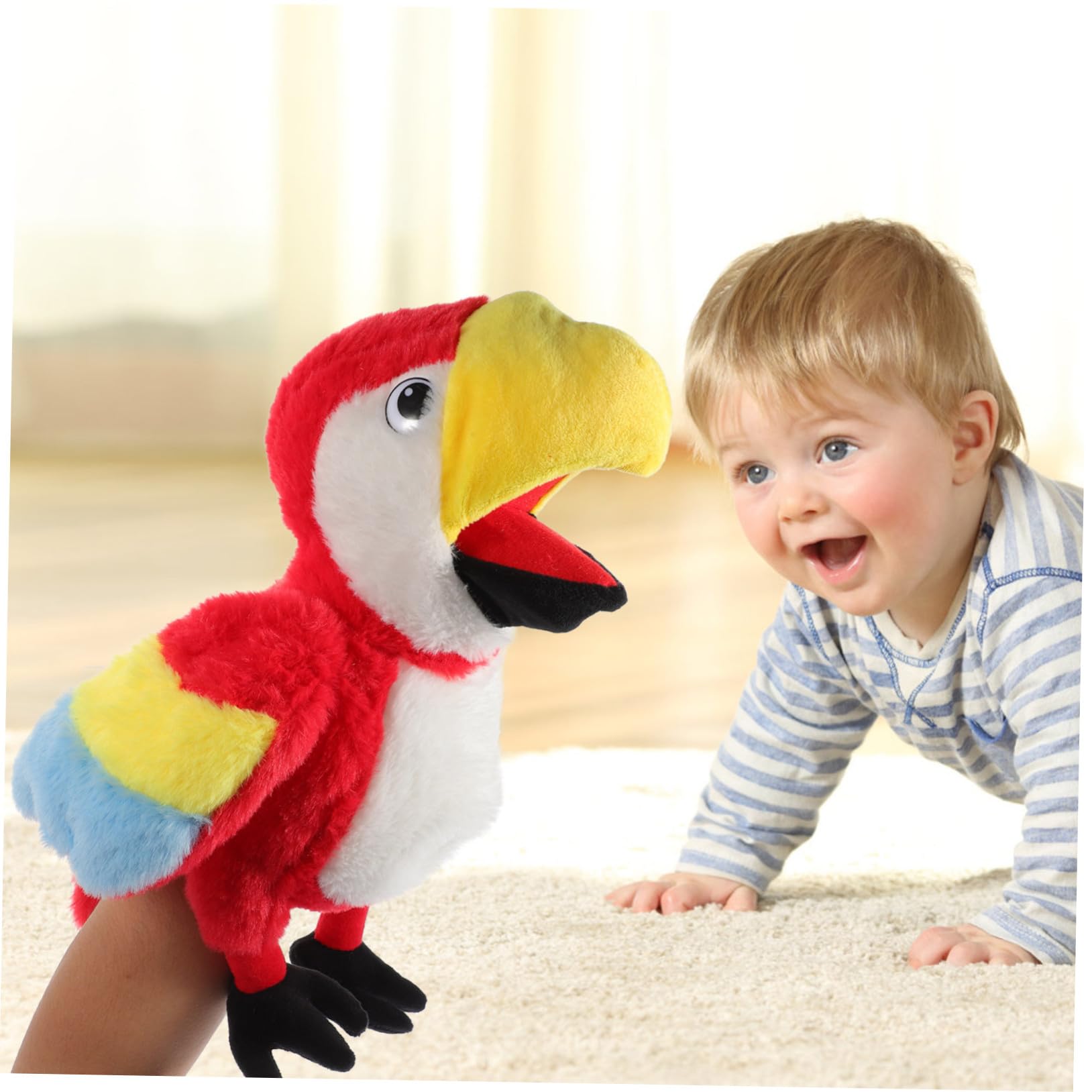 minkissy Marioneta Mano Interactiva Loro de Peluche para Educación Temprana Juguete Didáctico para Muñeco de Mano con Boca Móvil para Aprendizaje Casa o Jardín Infantil