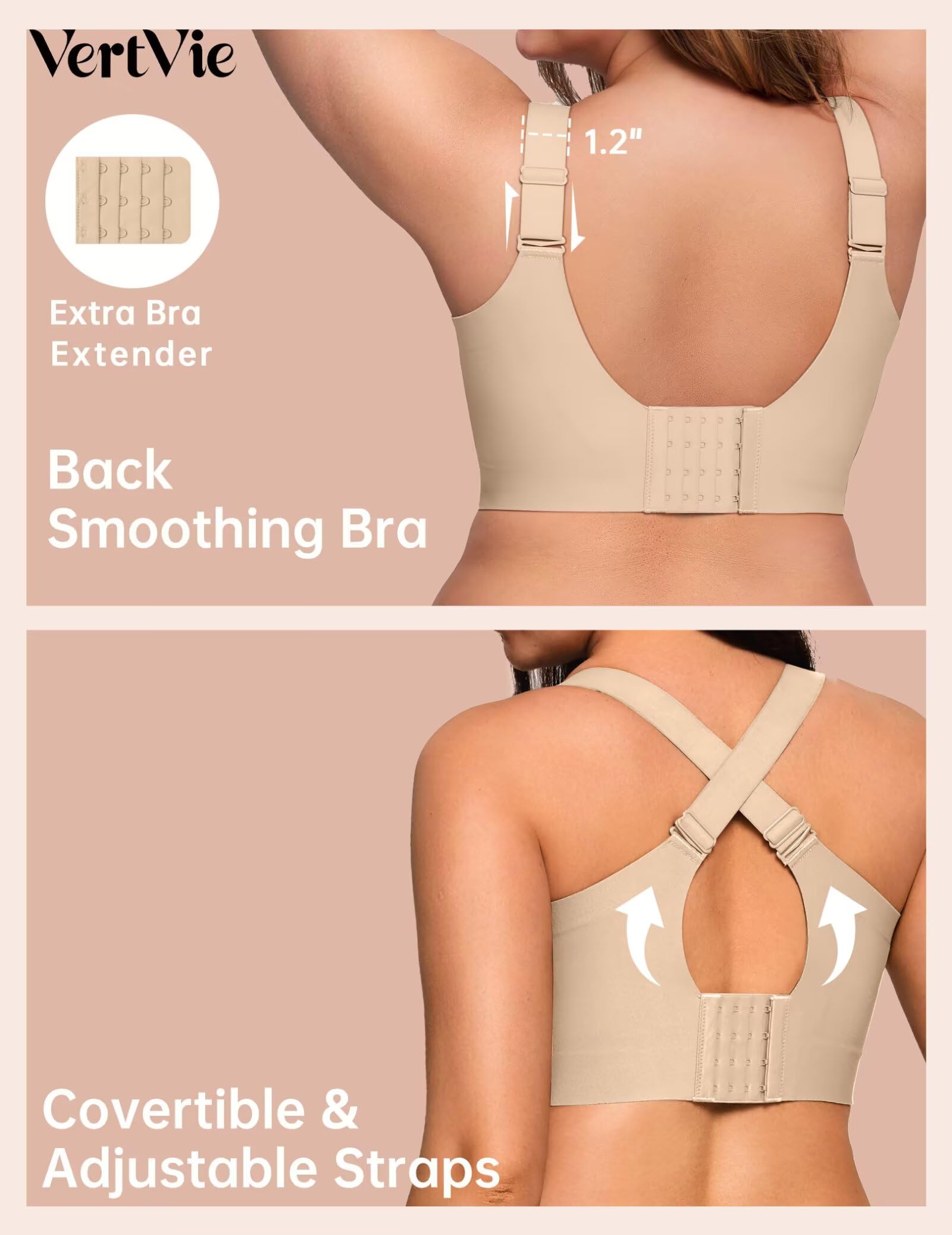 Vertvie Galaretowe biustonosze dla kobiet, plus size, minimalizator, miękki, bezprzewodowy, push-up, pełne wsparcie, dla osób starszych, biustonosz zakrywający plecy