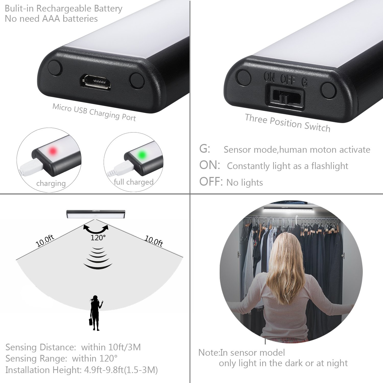 Luce LED Magnetica Ricaricabile - 10 LED Con Sensore Movimento, Per Armadi E Cucina - Foto 9