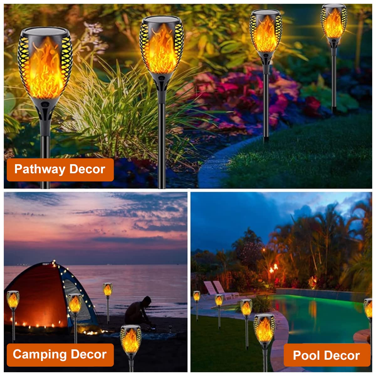 CECOMBINE Lot de 2 lámparas solares para jardín - 33 LED - Con soporte de pared - Para exterior - Resistente al agua IP65 - Para exterior, jardín, camino, patio trasero, césped