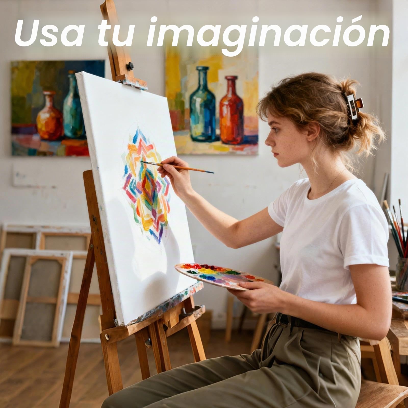 Chiluxendo Juego de 2 Lienzos para Pintar con Marco, Lienzos, Lienzo Algodón Sin Ácidos, Canvas para Pintar Óleo, Acrílico, Gouache, Acuarela(Blanco, 50cm × 70cm)
