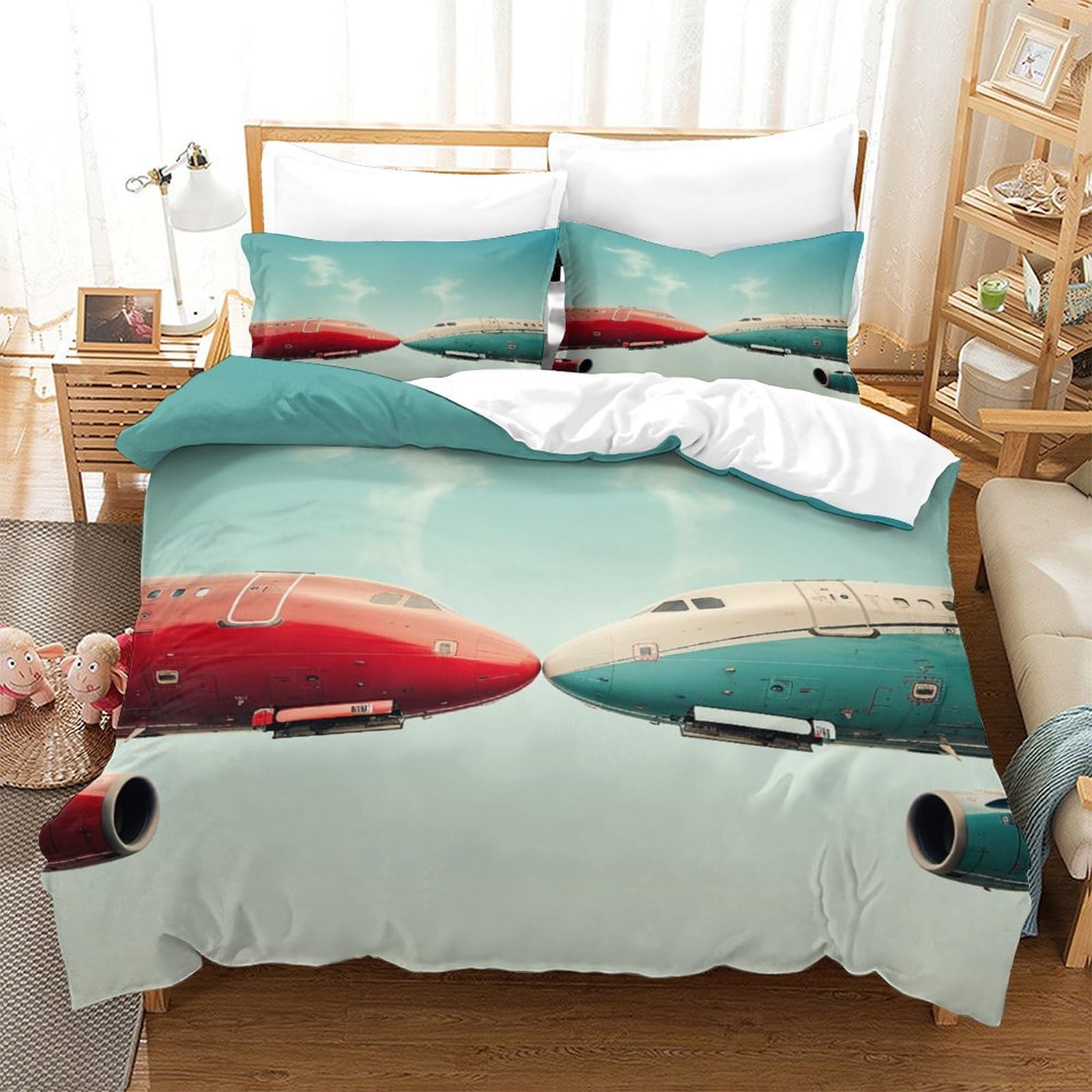 P1s9u7w5y Aircraft Nordic Lake 3D Printed Duvet Cover Set 3Pcs Microfiber Scenic Bedding Set King（220X240cm）
