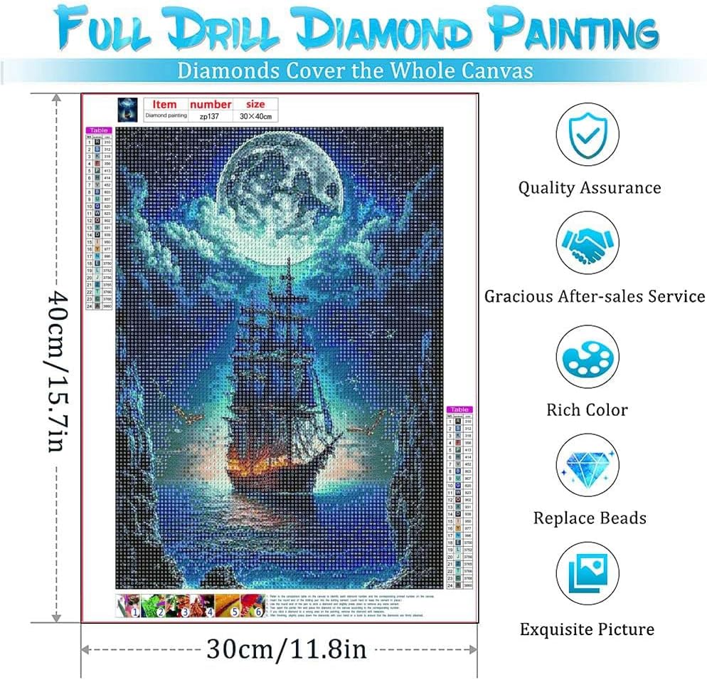 NEGHER 5D Landscape Diamond Painting Kits for Adults Beginner, DIY Steamship Moon, Full Round Drill Religious Gem Art Kits, Home Wall Decor 12x16 inch image 2