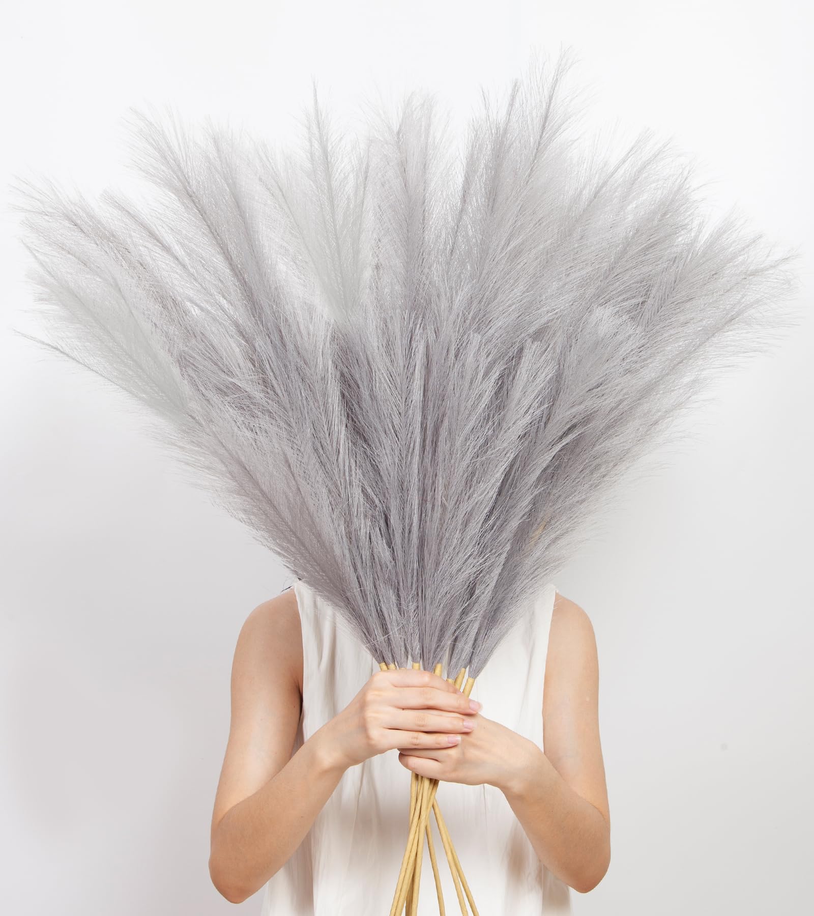 MUUNC 9 Pcs 45 Inch Tall Pampas Grass Grey Decor